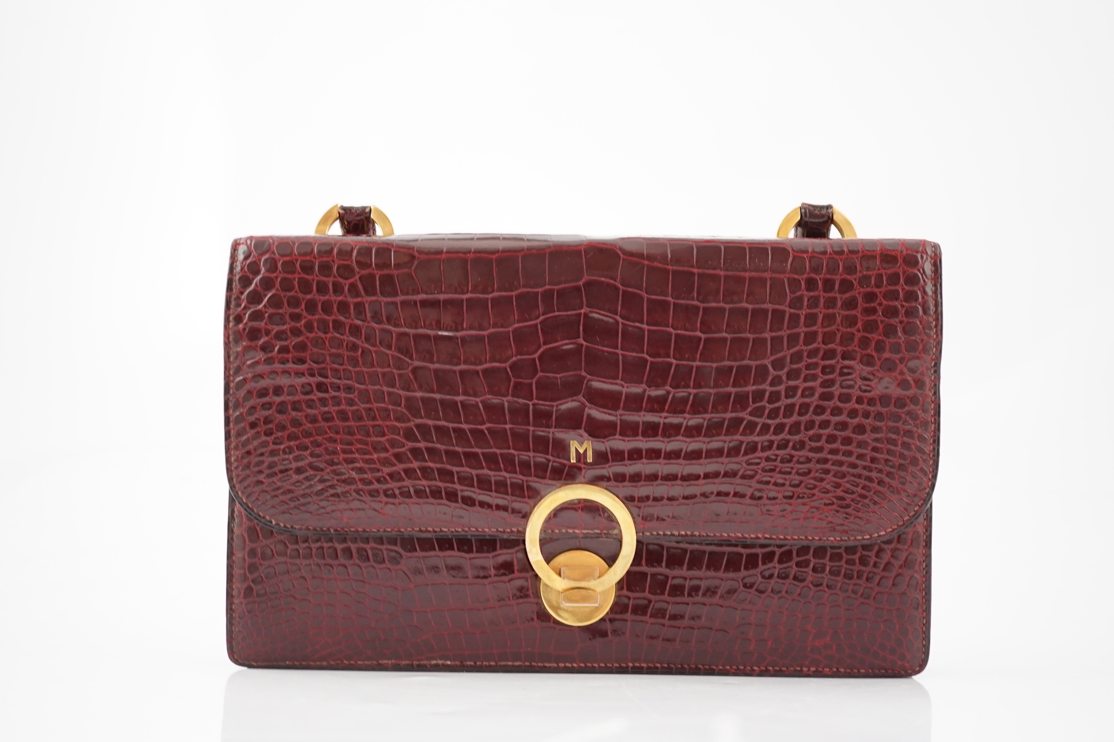 A Hermès Bordeaux crocodile top handle Sac bag, height 17cm, top of handle 31cm, width 26.5cm, depth 4cm